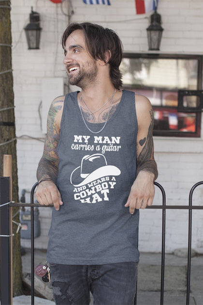 FunkyShirty My Man Carries a Guitar and wears a Cowboy Hat (Men)  Creative Design - FunkyShirty