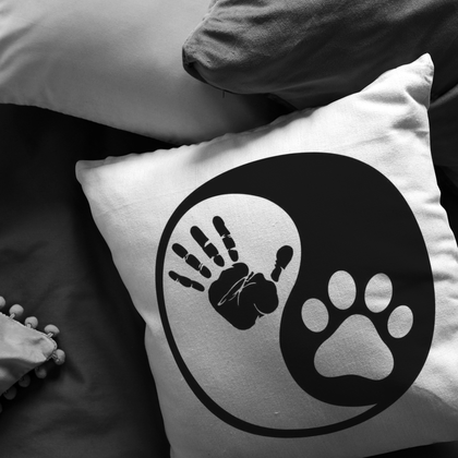Yin & Yang - Dog Paw and Human Hand - Pillow